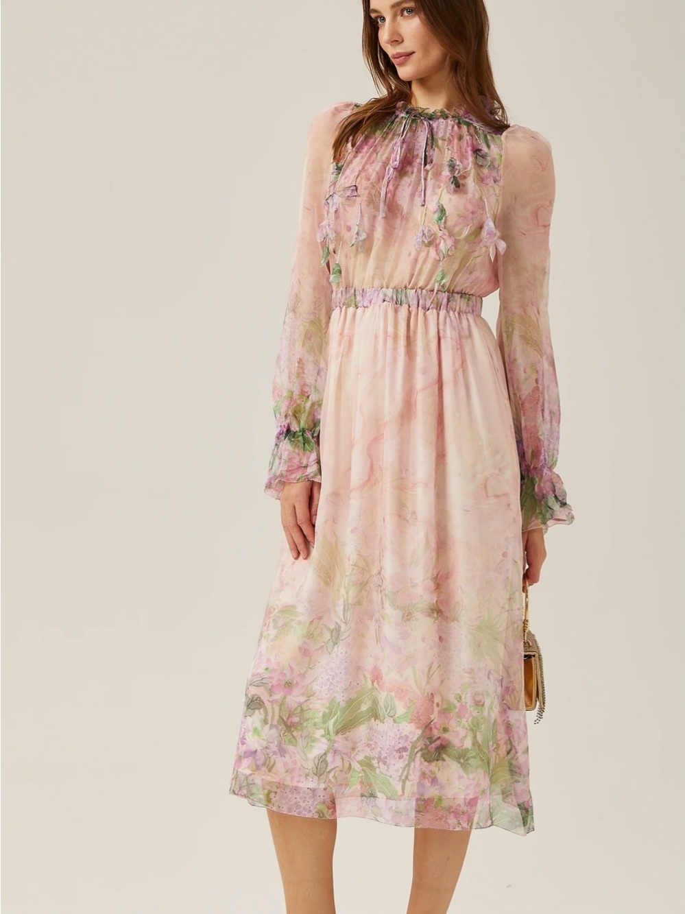 Justine floral-print cinched-waist midi dress - Picture 5 of 9